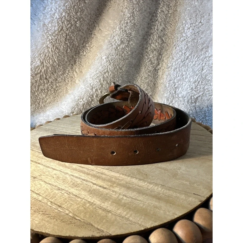 Vintage Braided Brown Leather Belt Sz 40